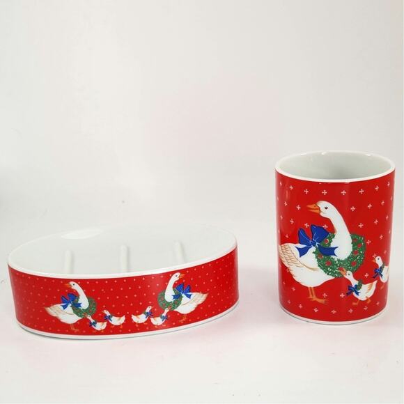 Vintage Christmas Goose Bath Set – Made in Japan – Soap Dish & Tumbler in Box - Picture 7 of 11